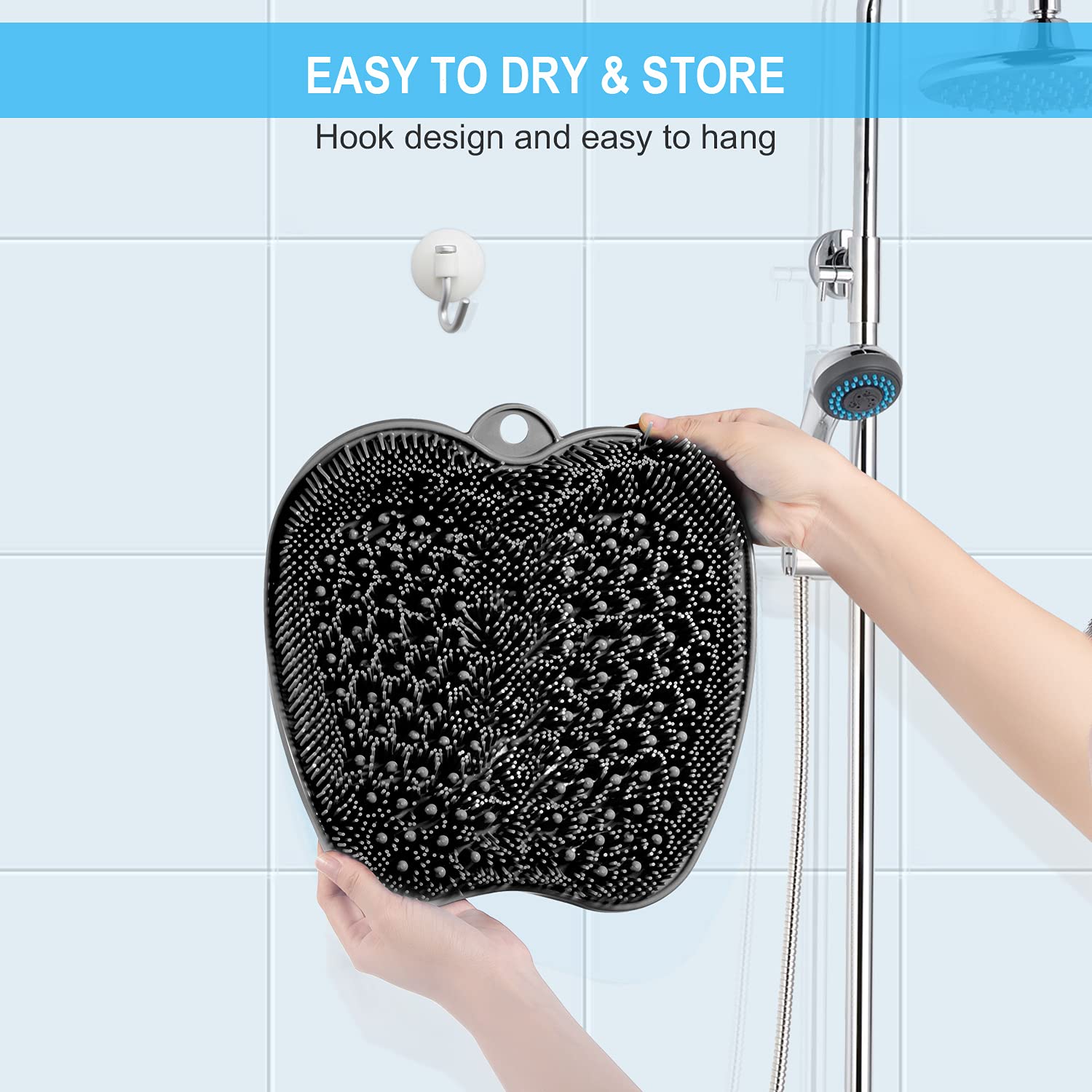 Beskar larger shower foot scrubber mat in-shower scene shows easy use.