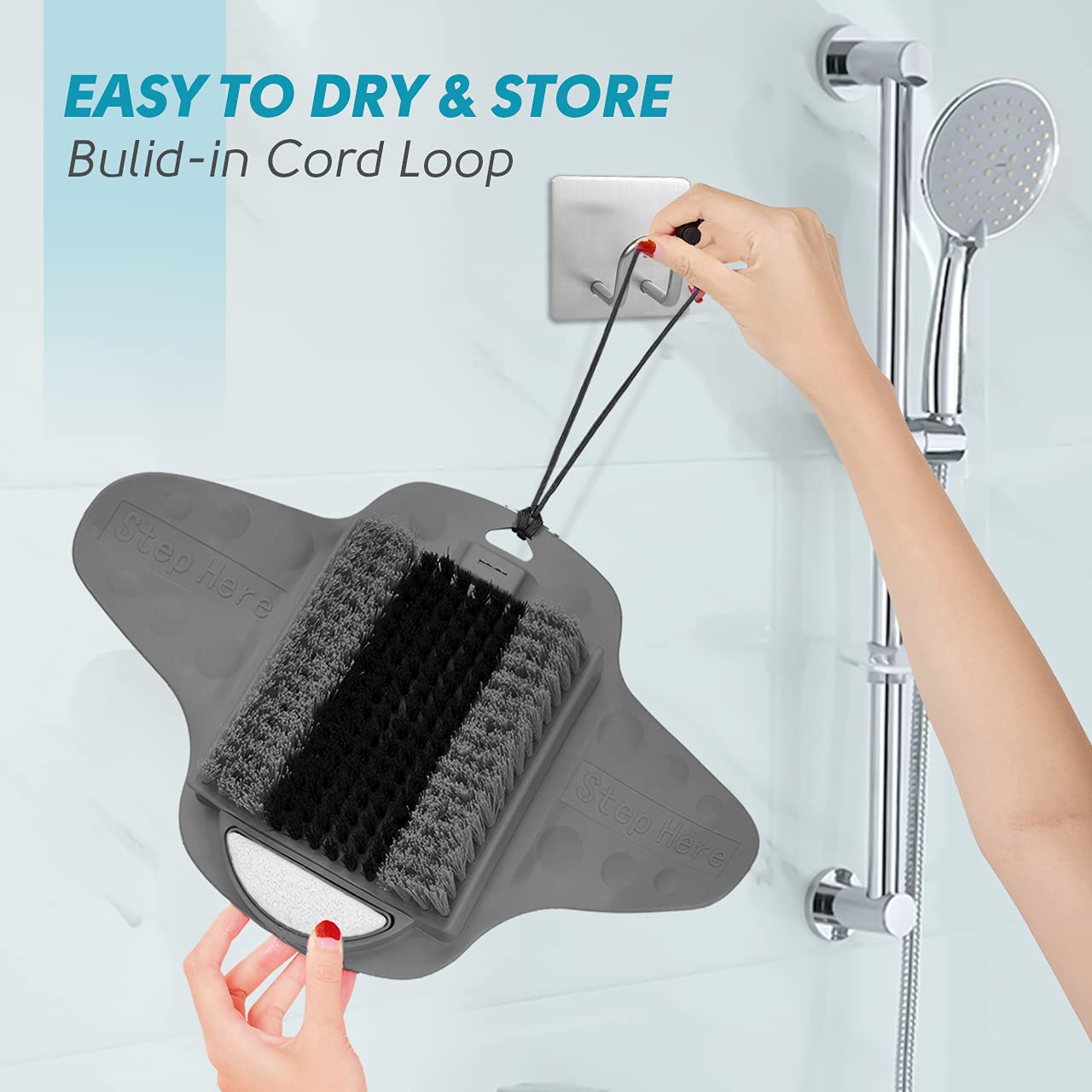 BESKAR foot scrubber in use inside shower or tub