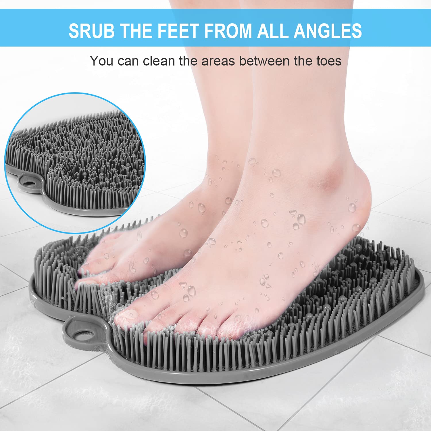 Beskar XL foot scrubber mat with non slip suction cups ensures secure shower footing