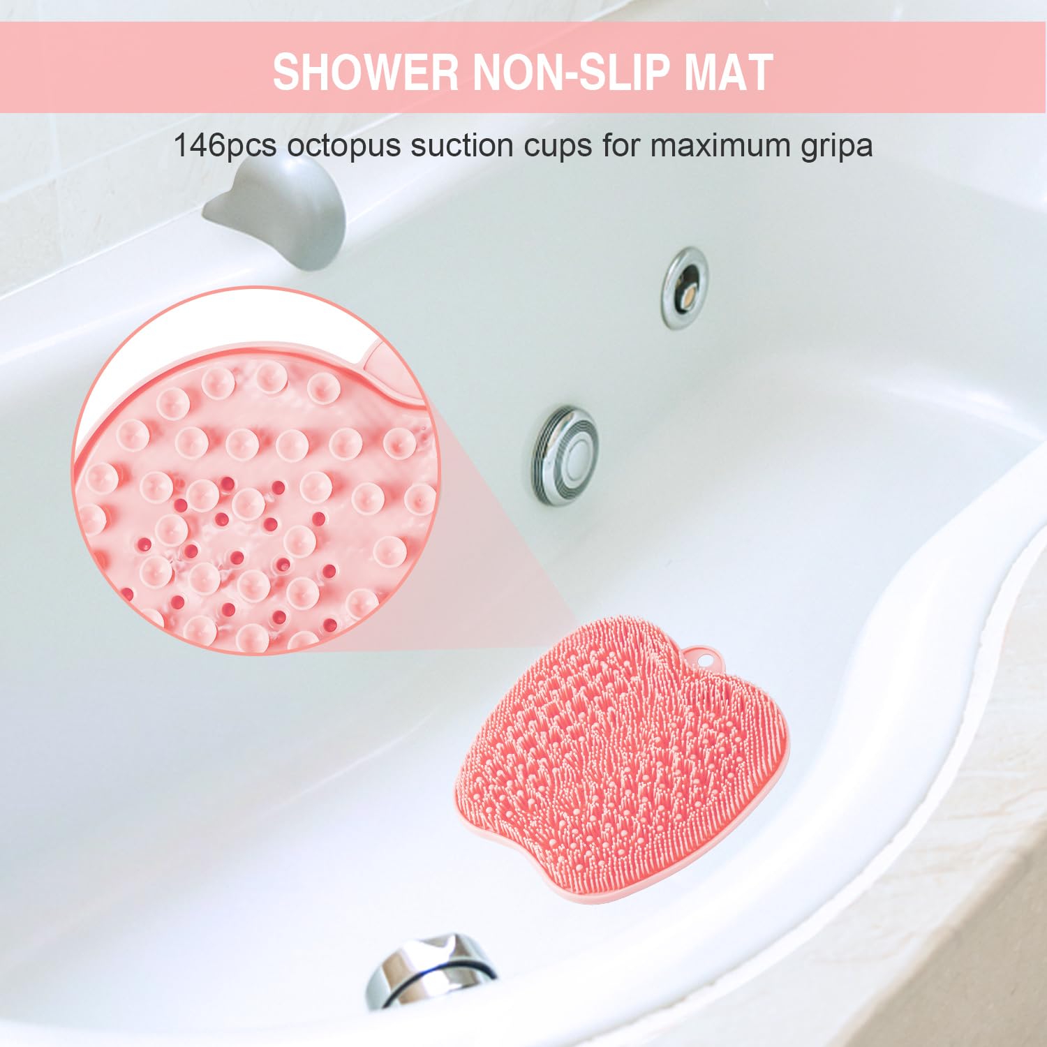 BESKAR XL shower mat in use beside bathtub with safety suction cups.