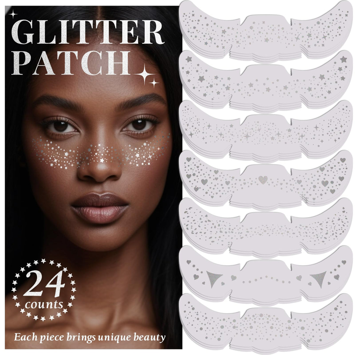 BESNEL 24-piece glitter freckles patches pack for sparkling festival makeup