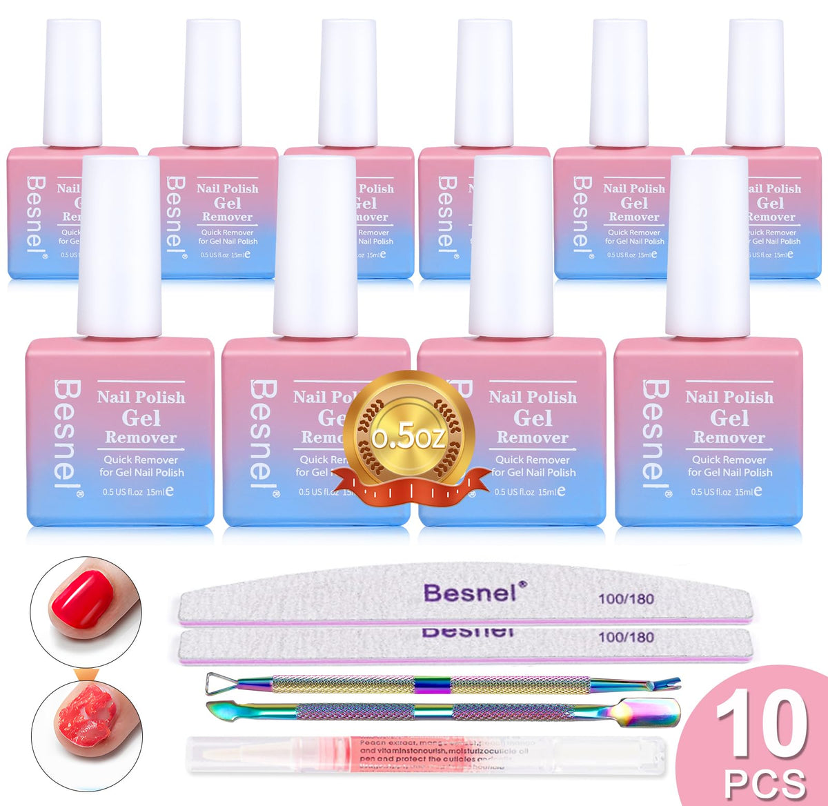 BESNEL gel nail polish remover packaging shows a compact home kit for easy at-home removal