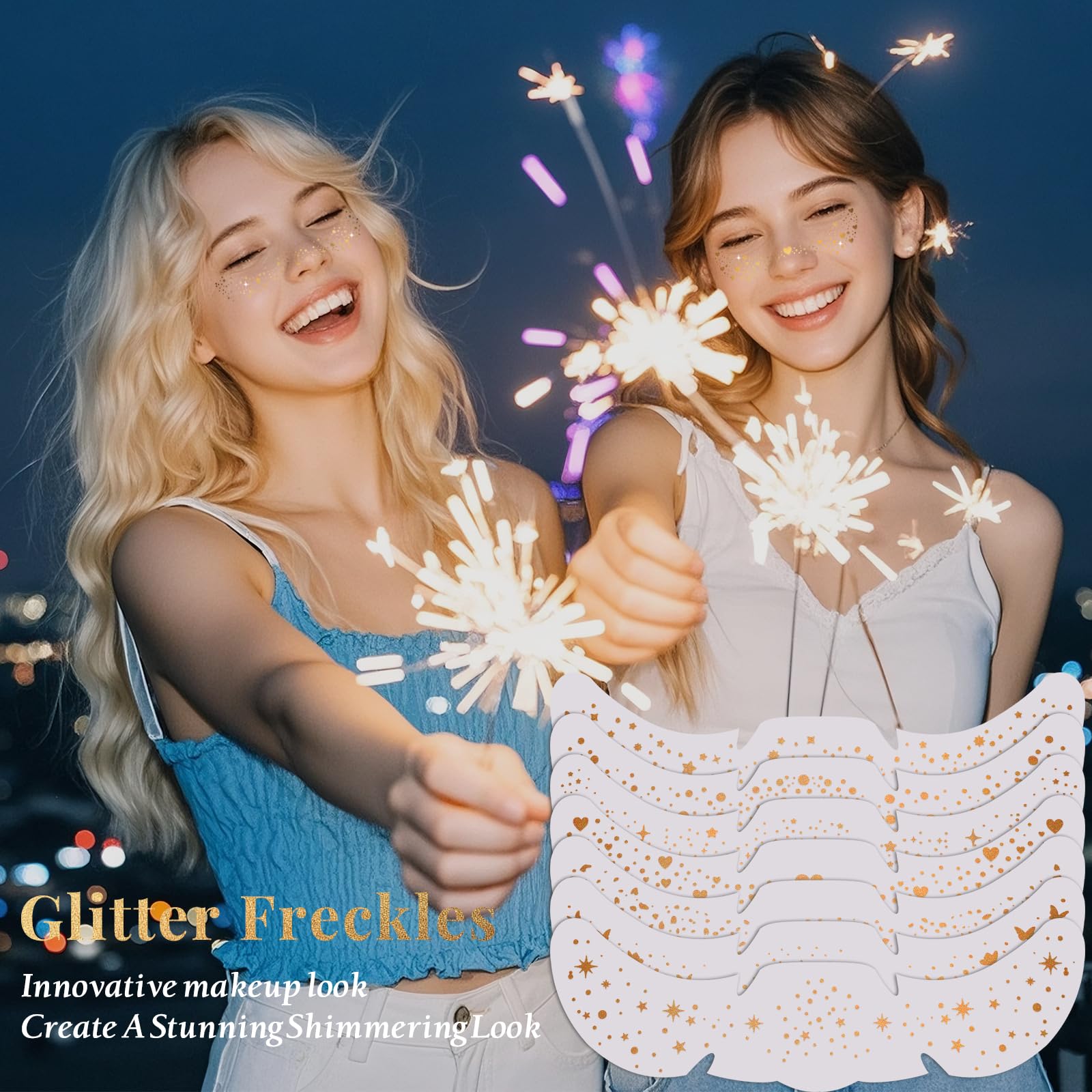 BESNEL gold freckle face tattoo provides bold shimmer on skin