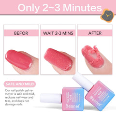 BESNEL remover kit contents laid out, including nail files and cuticle pushers for precise prep