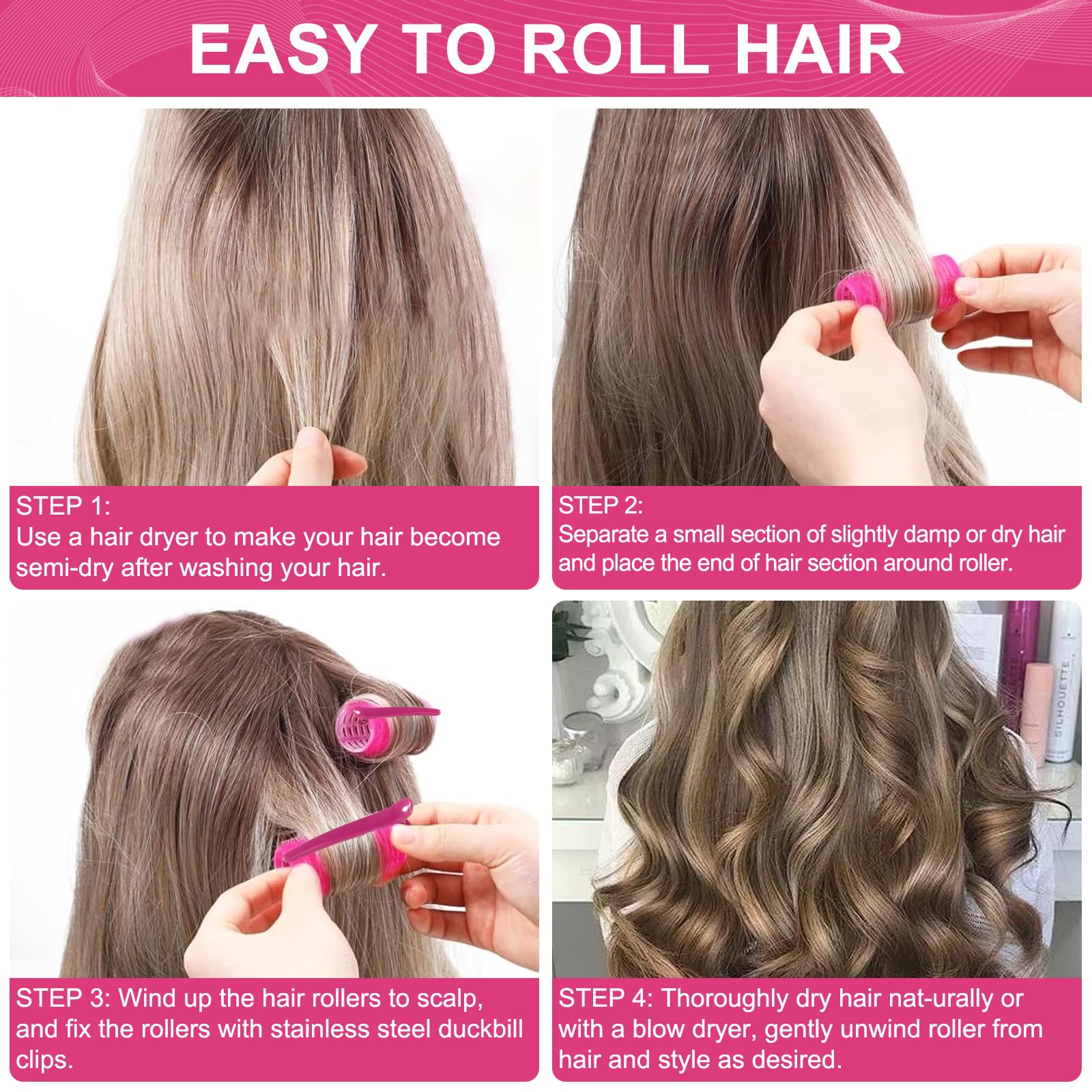 Besseek hair rollers with gentle grip and clip-free design