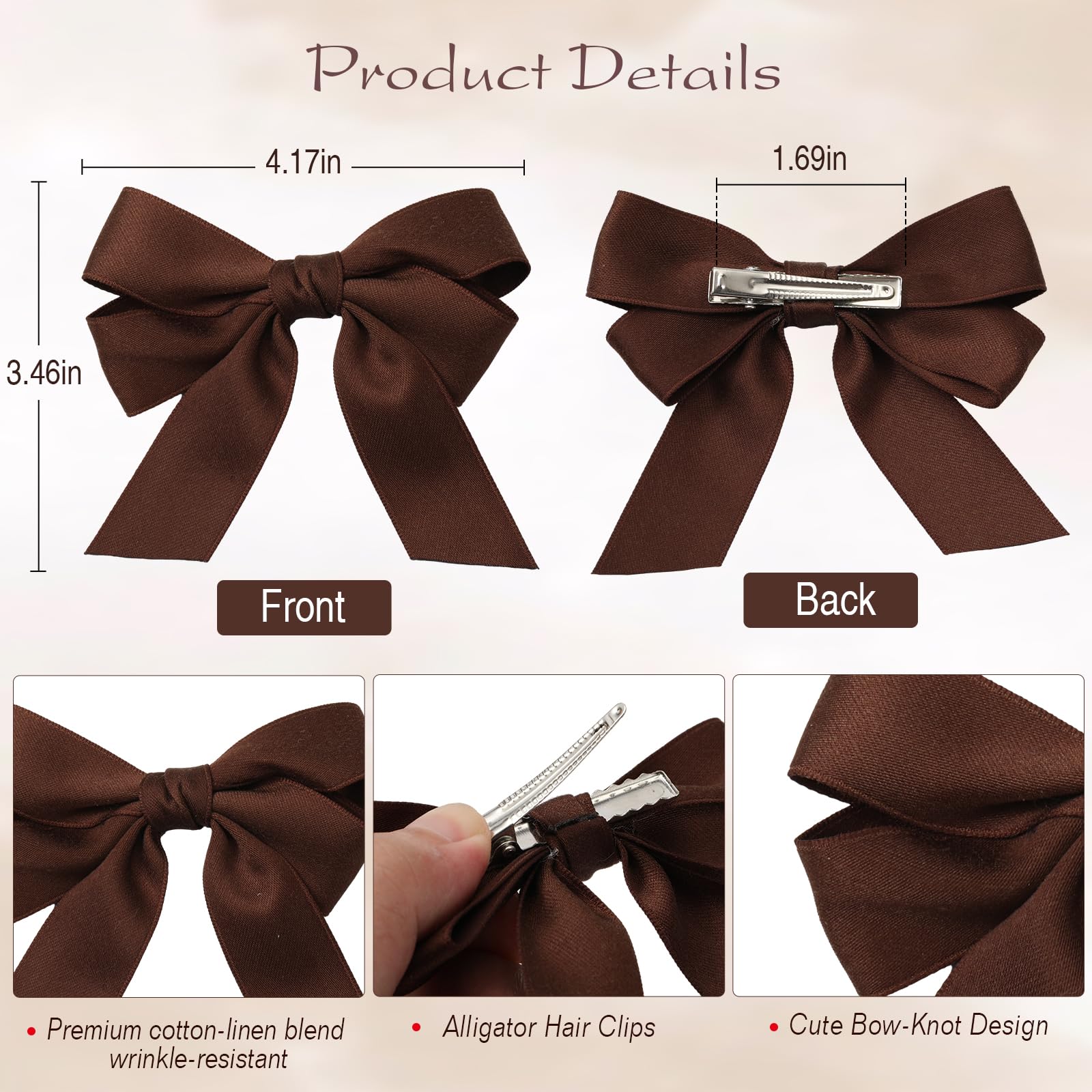 Bessrung brown bow clip side view highlighting non-slip grip for secure styling.