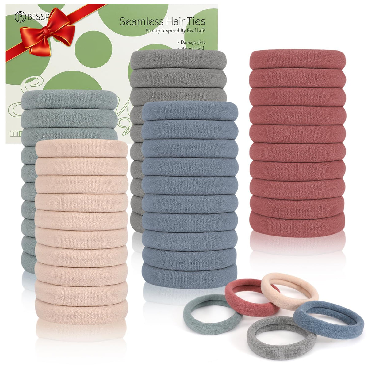 Bessrung lake-blue hair ties pack open showcases versatile ponytail options