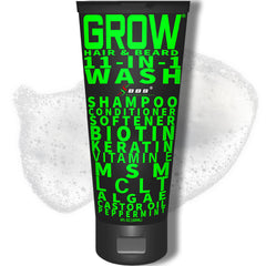 Best Beard Stuff GROW 11in1 bottle closeup highlighting beard wash and growth formula.