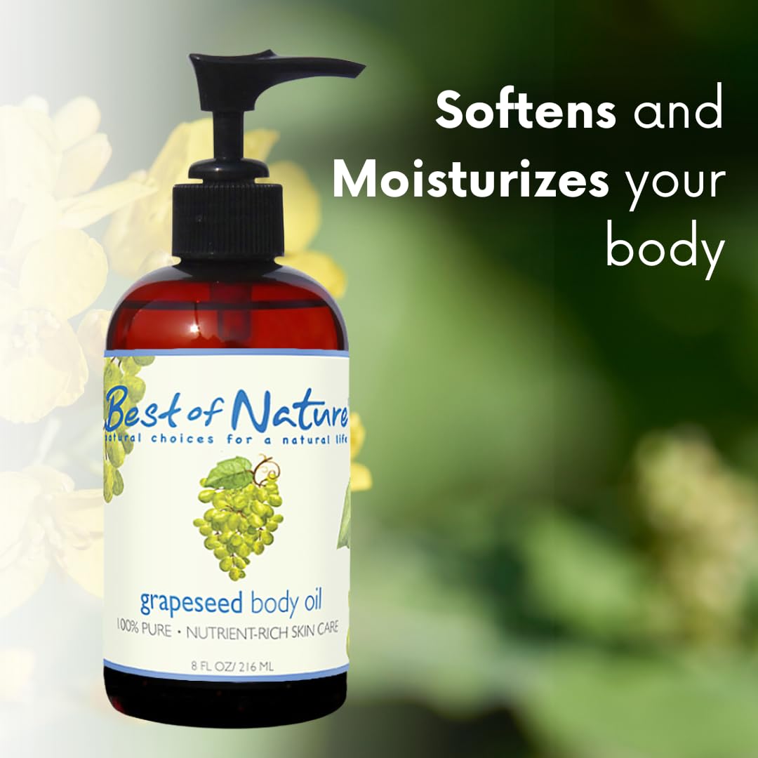 Best of Nature grapeseed oil on hair for smoother, shinier strands