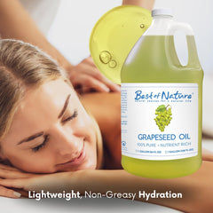 Best of Nature grapeseed oil pour shot illustrating fast-absorbing, non-greasy skincare base