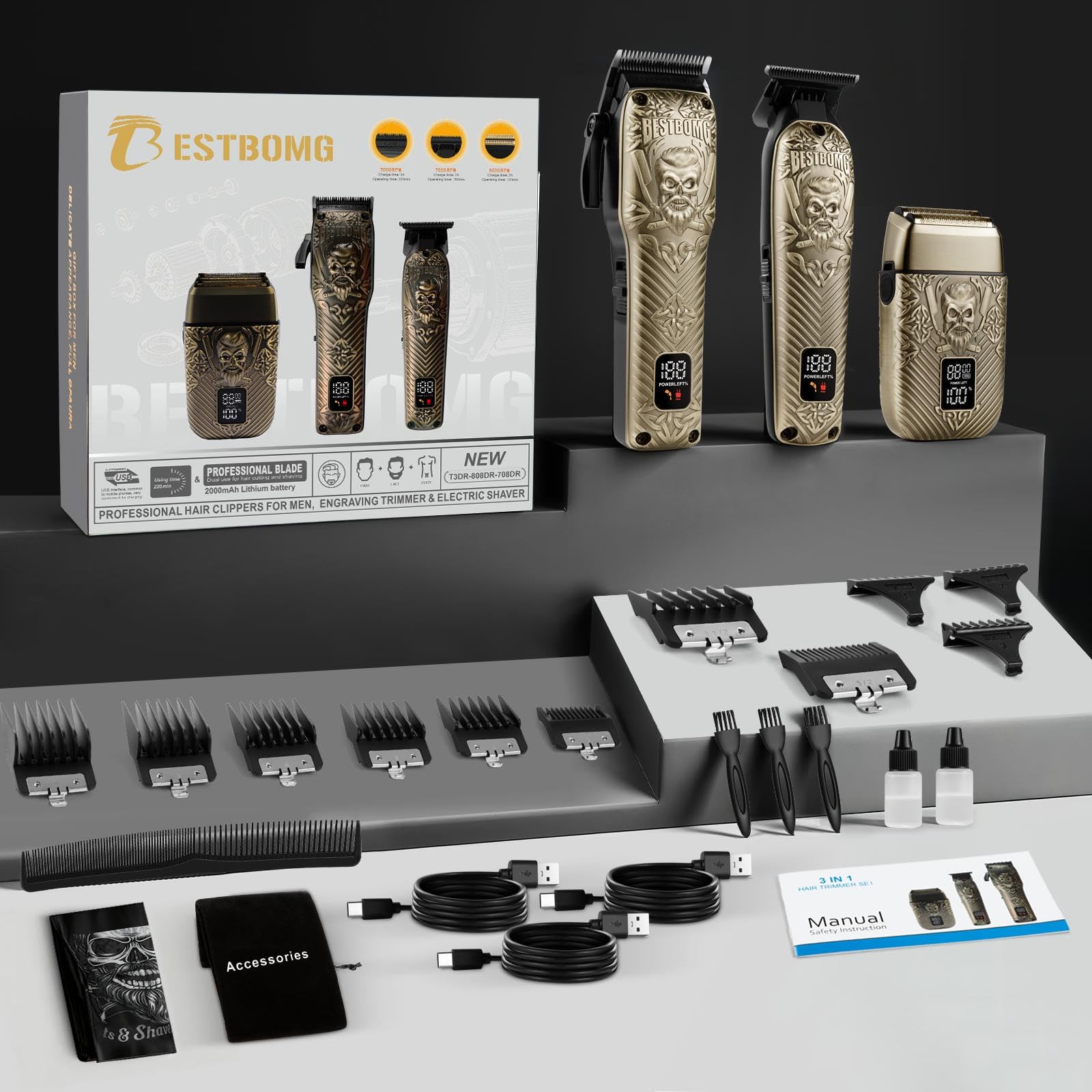 BESTBOMG BS-807E clipping kit showcases versatile grooming options.