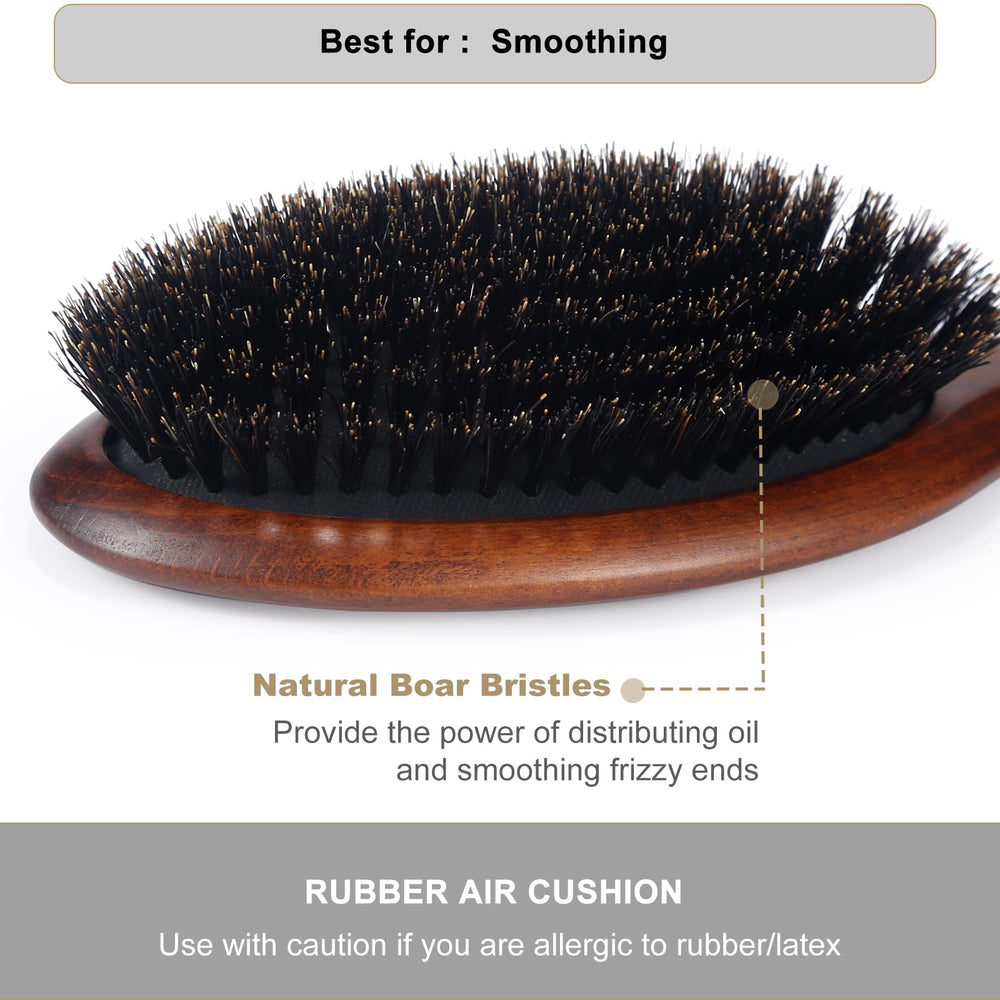 BESTOOL boar bristles close-up distributing natural oils for smoother hair.