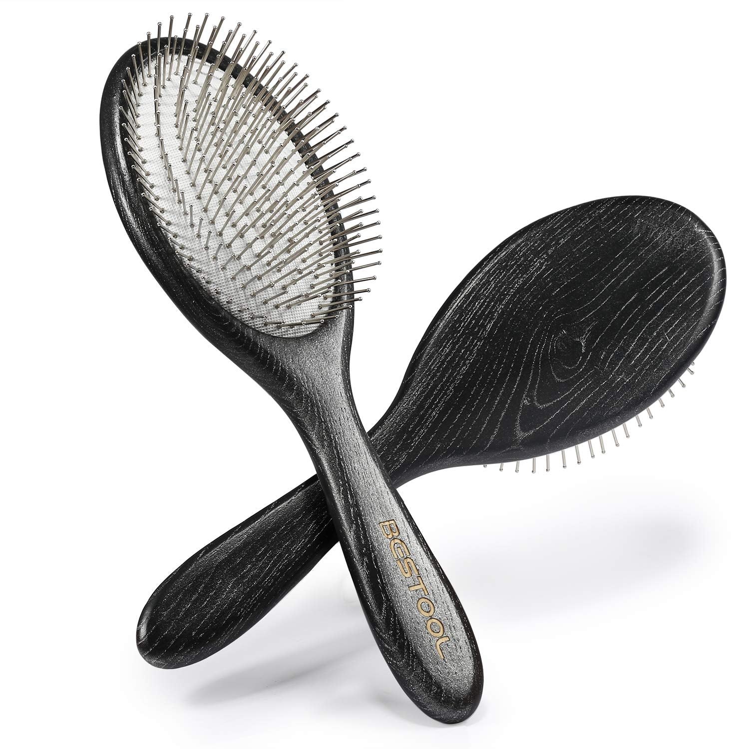 BESTOOL paddle brush close-up highlights metal ball-tip bristles for gentle detangling
