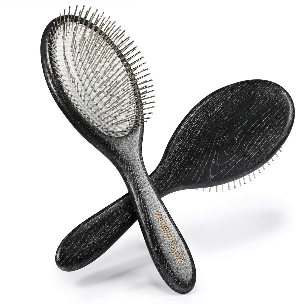 BESTOOL paddle brush close-up highlights metal ball-tip bristles for gentle detangling