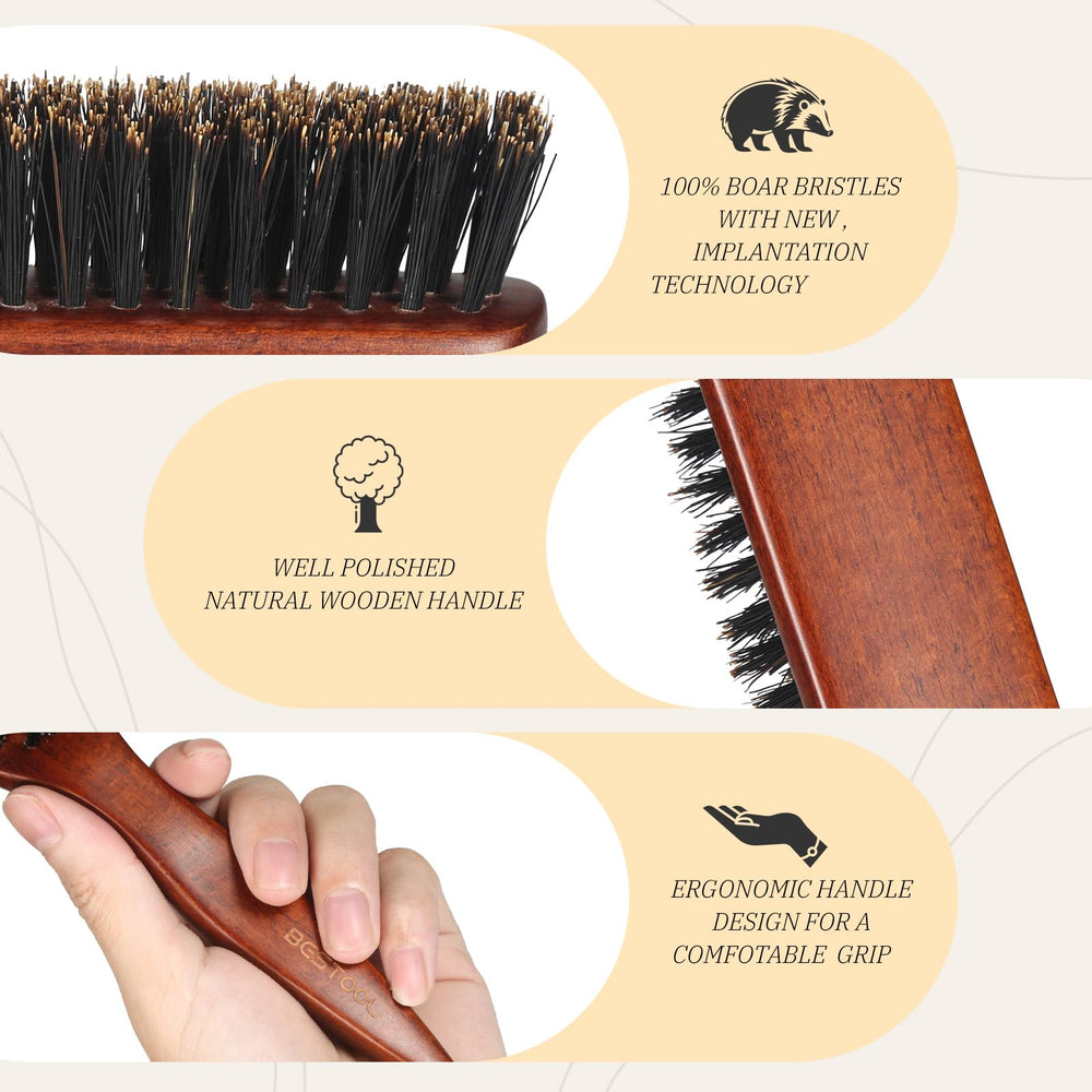 BESTOOL hair brush sleek back style on model for tame flyaways and defined edges.