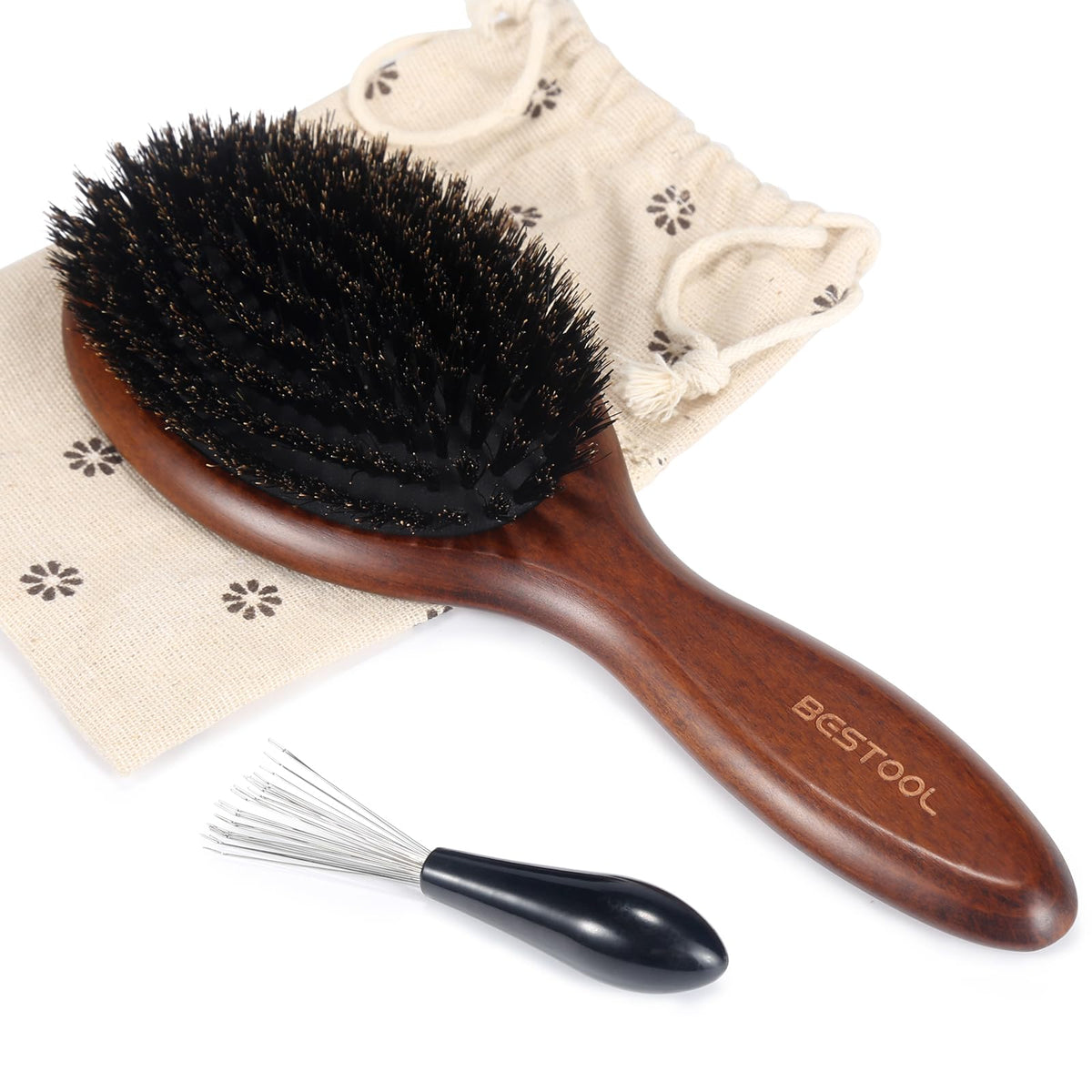 BESTOOL hair brush with wood paddle smooths and shines.