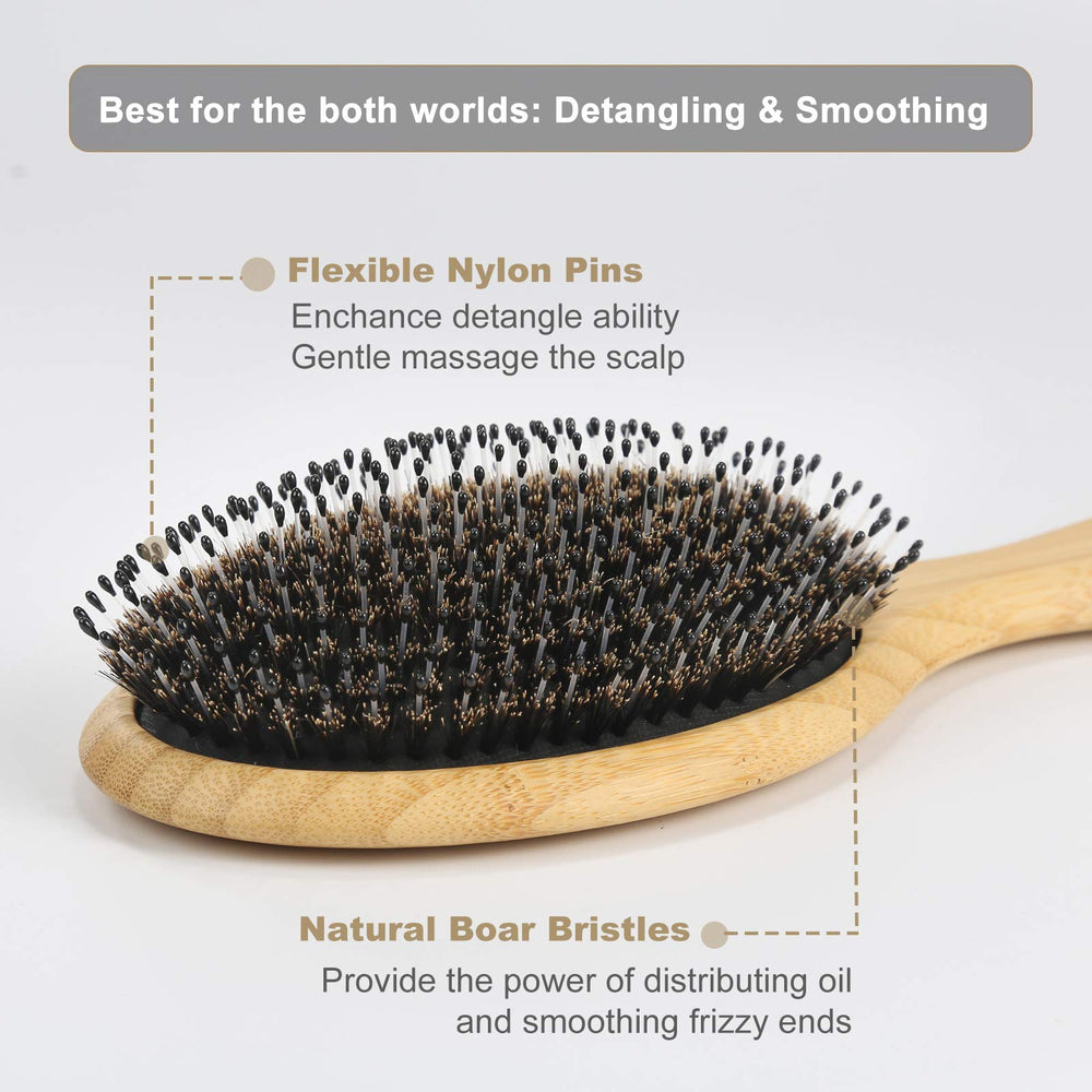 BESTOOL Hair Brush boar bristles detail highlighting smoothing and detangling.