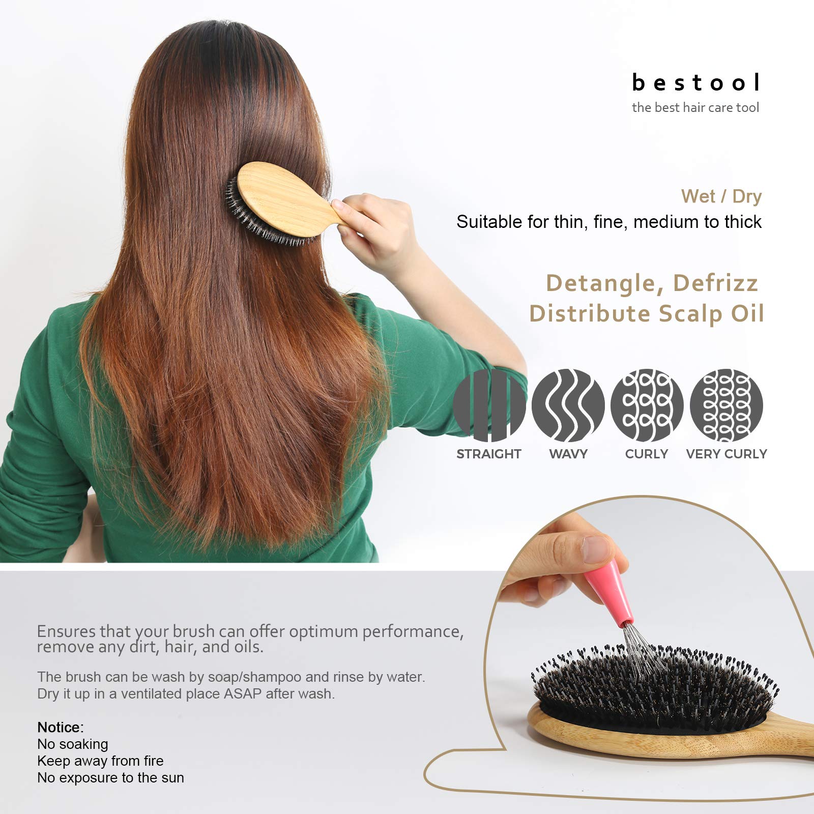 BESTOOL Hair Brush detangles kids’ hair with gentle nylon pins.