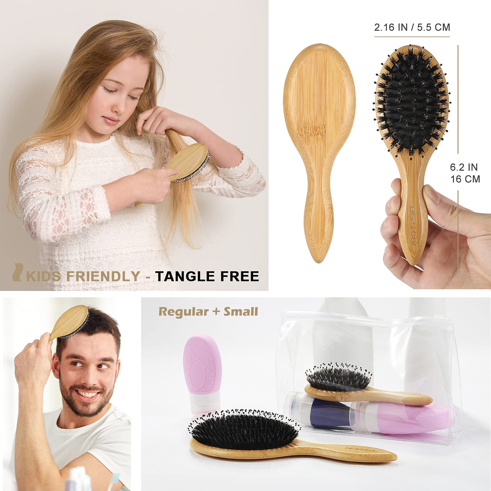 BESTOOL Hair Brush distributing scalp oil for balanced shine.