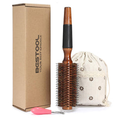 BESTOOL round hair brush wooden barrel for smooth detangling and even heat distribution.