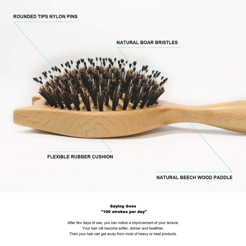 BESTOOL nylon-pin brush with rounded tips eases friction on curls.