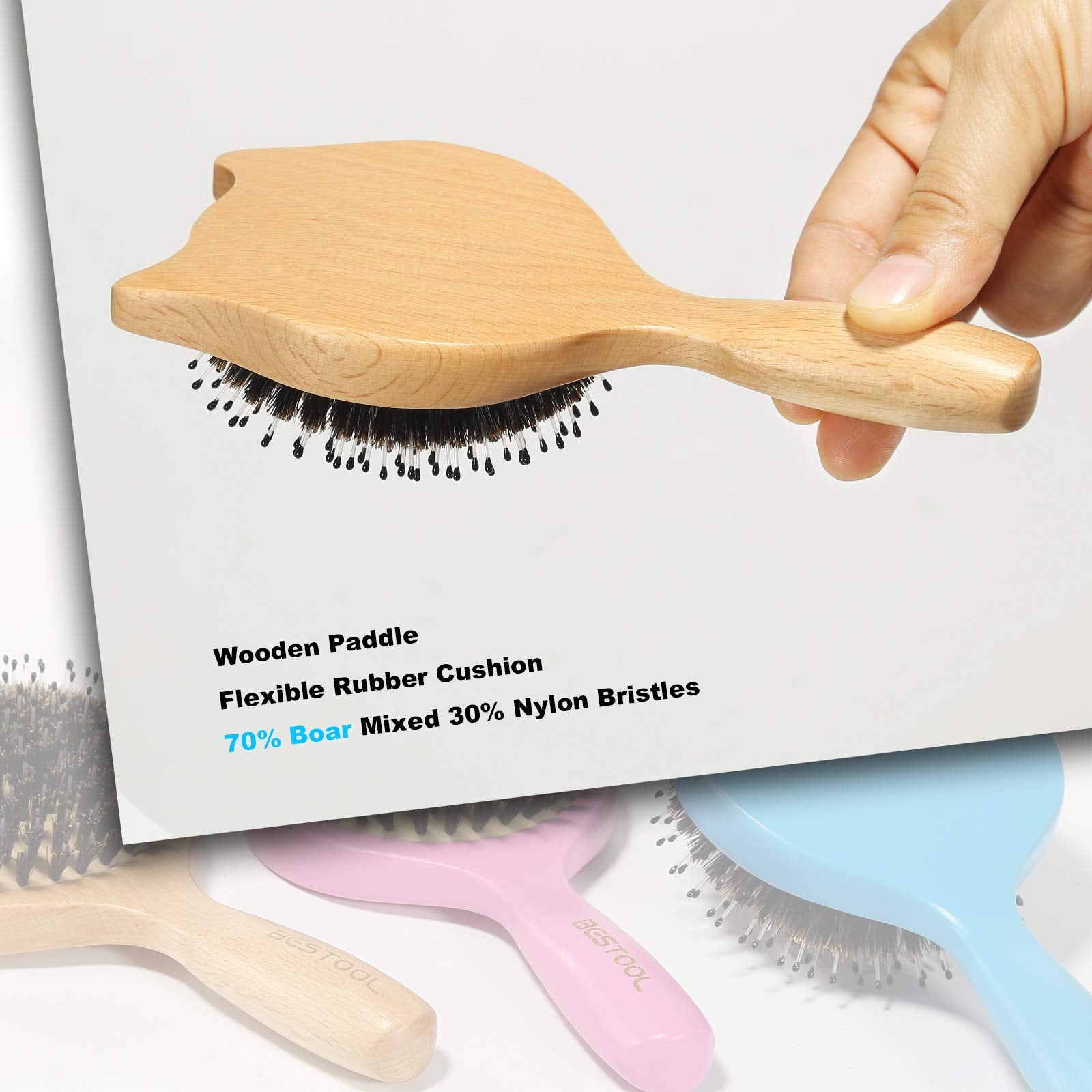 BESTOOL boar bristle brush delivers a gentle massaging effect.