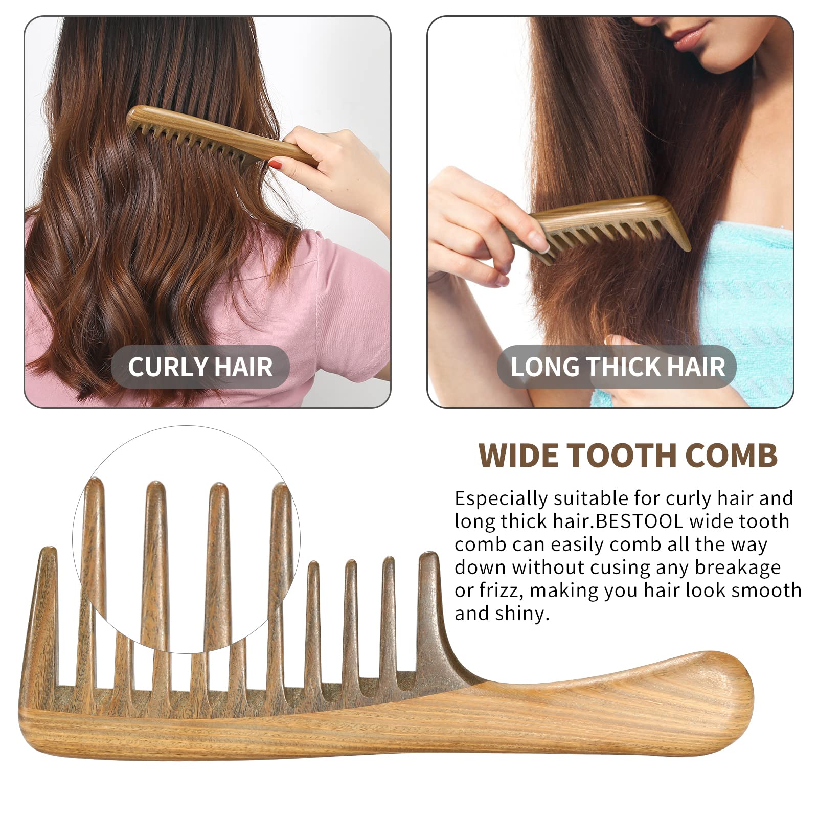 BESTOOL wide-tooth anti-static comb reduces frizz during styling