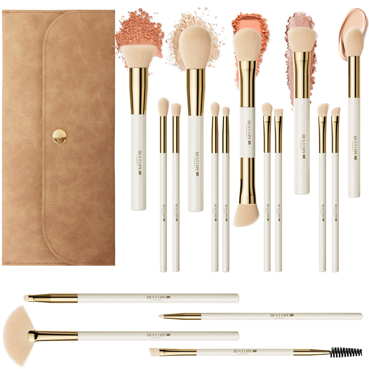 BESTOPE PRO 18pcs brush set with case for travel-ready foundation application