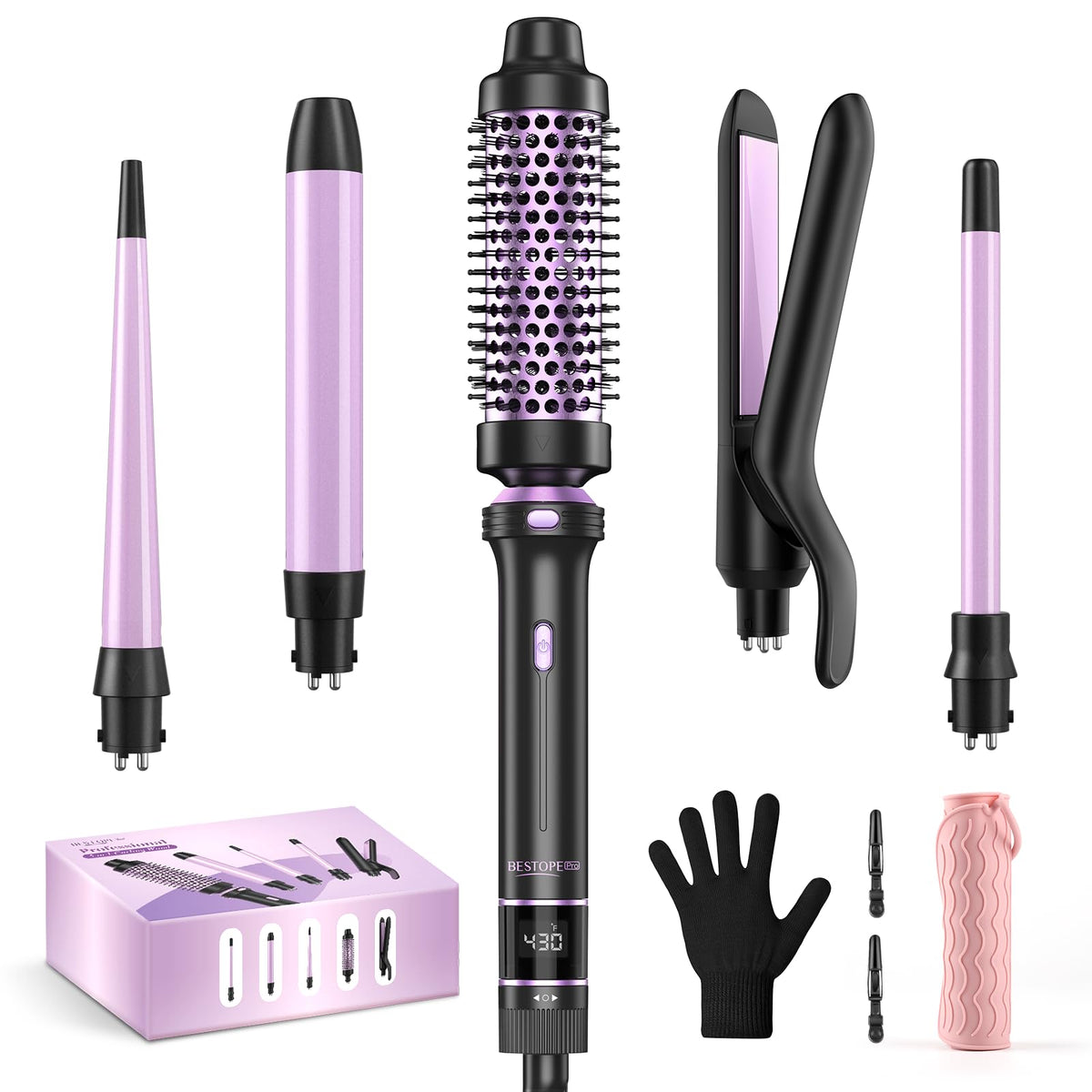 BESTOPE PRO 5-in-1 curling iron set, versatile styling for curls and straight looks.