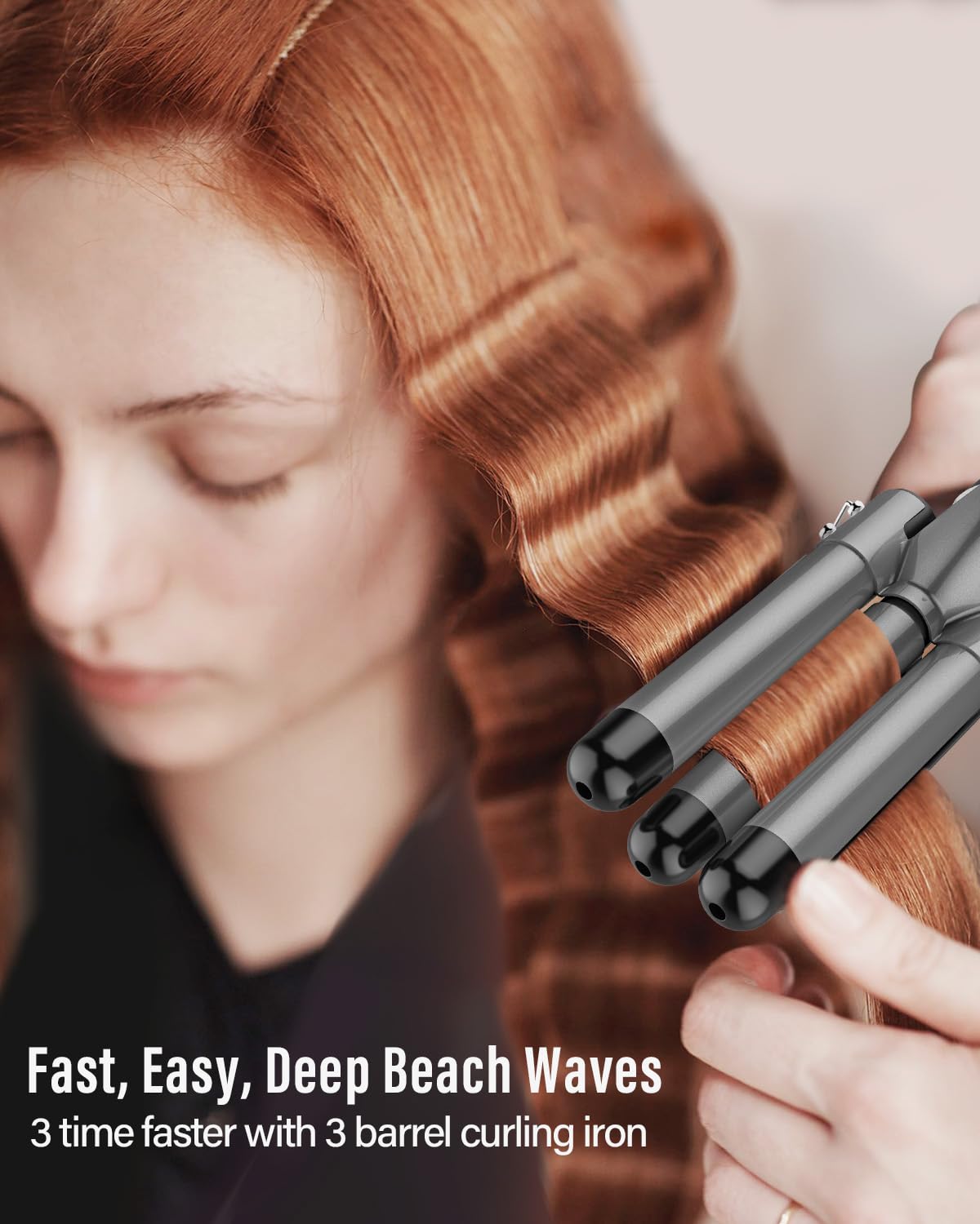 BESTOPE PRO 5-in-1 curling wand gray demonstrates fast heat-up to 30 seconds