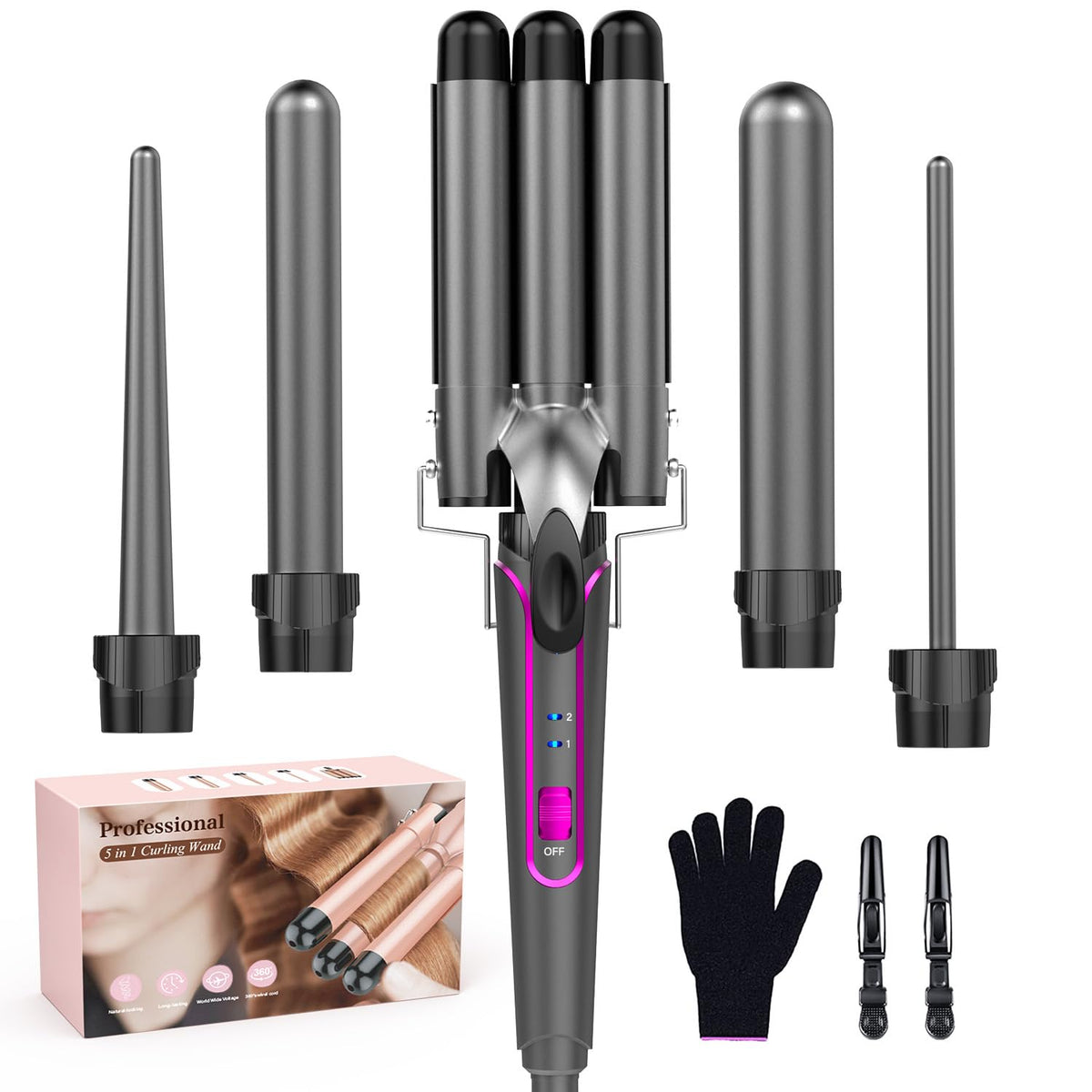 BESTOPE PRO 5-in-1 curling wand close-up highlights ceramic coating for smooth curls