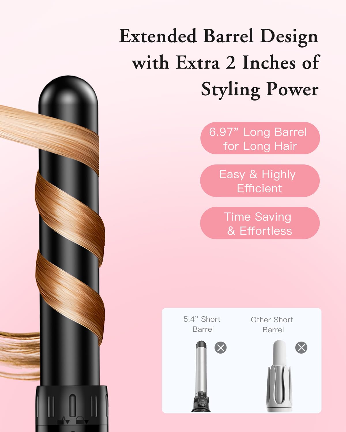 BESTOPE PRO ceramic-coated wand gliding through hair for smooth, lasting curls