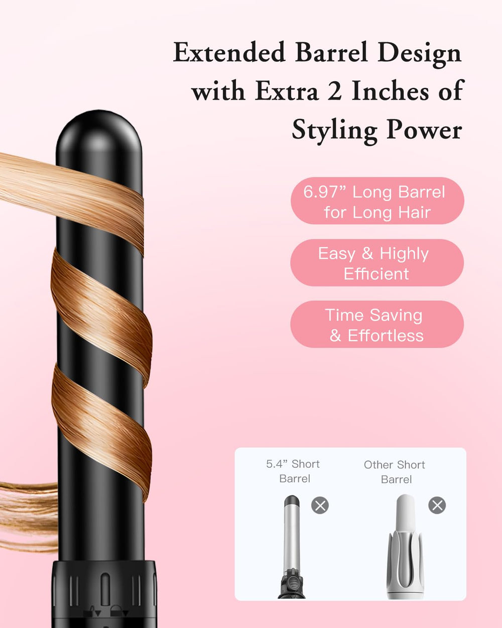 BESTOPE PRO ceramic-coated wand gliding through hair for smooth, lasting curls
