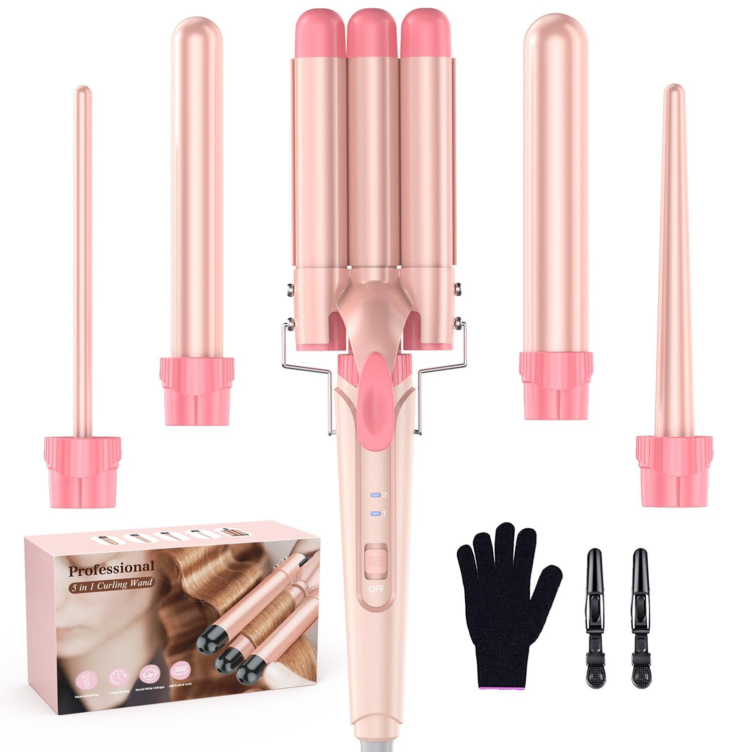 BESTOPE PRO Waver Curling Iron Wand with 3-barrel set for versatile beach waves.