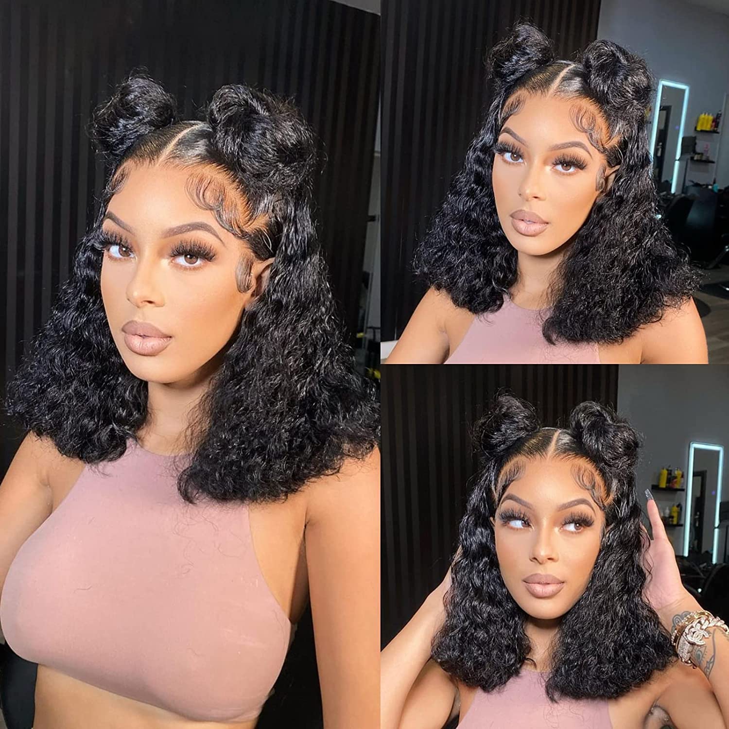 Besurina Deep Curly Bob Wig Breathable Swiss lace keeps scalp comfortable