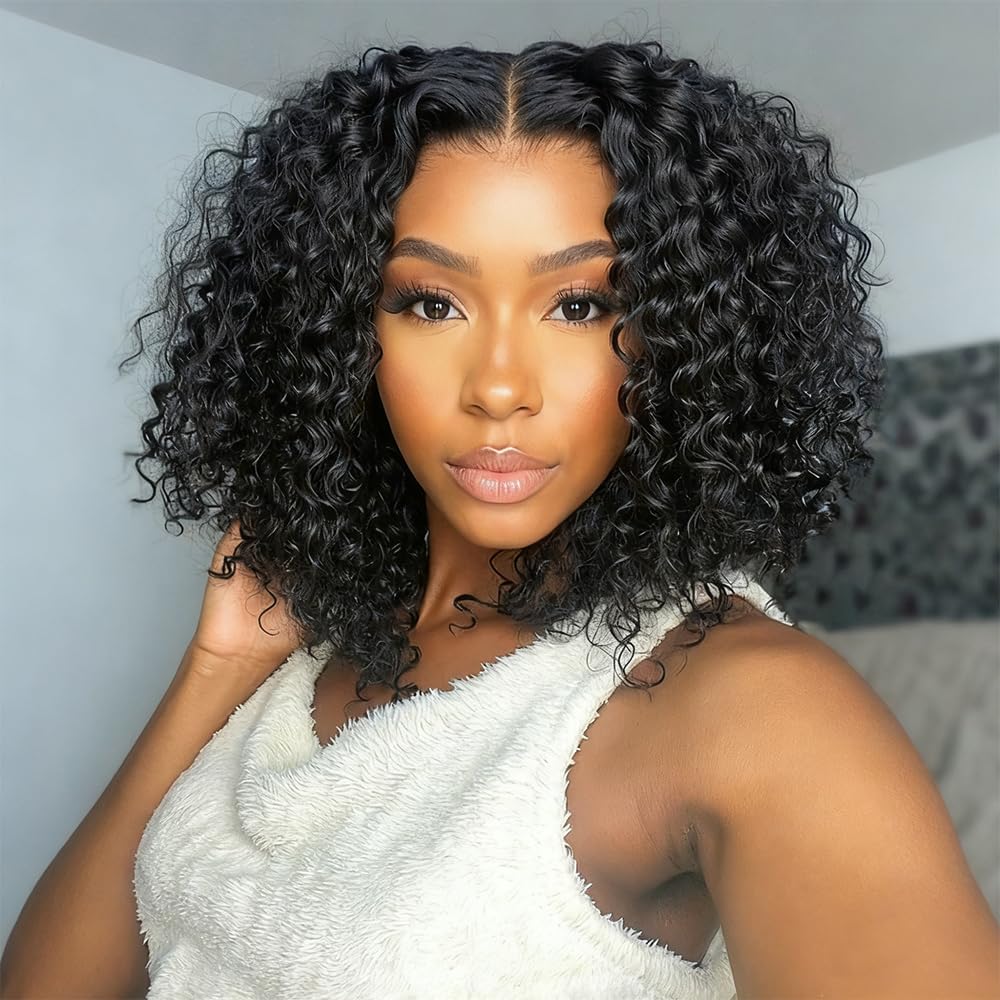 Besurina Deep Curly Bob Wig HD lace-front front view for natural hairline and daily wear