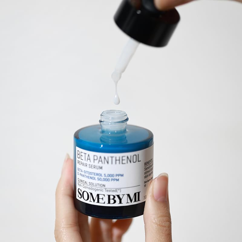 Beta-Panthenol Serum close-up showing mushroom extract and ceramides.