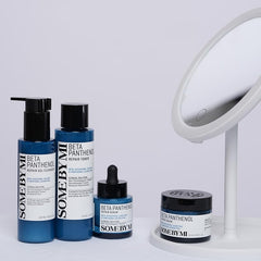 Beta-Panthenol Serum texture swatch showing light absorbent finish for sensitive skin.