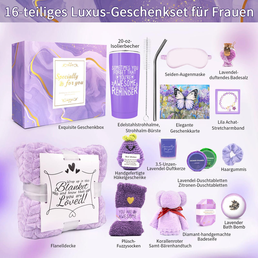 Betem Lavender Spa Gift Basket candle creates a calming lavender aroma.