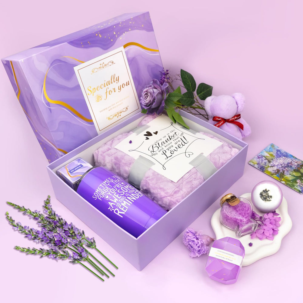 Betem Lavender Spa Gift Basket eye mask promotes restful pampering.