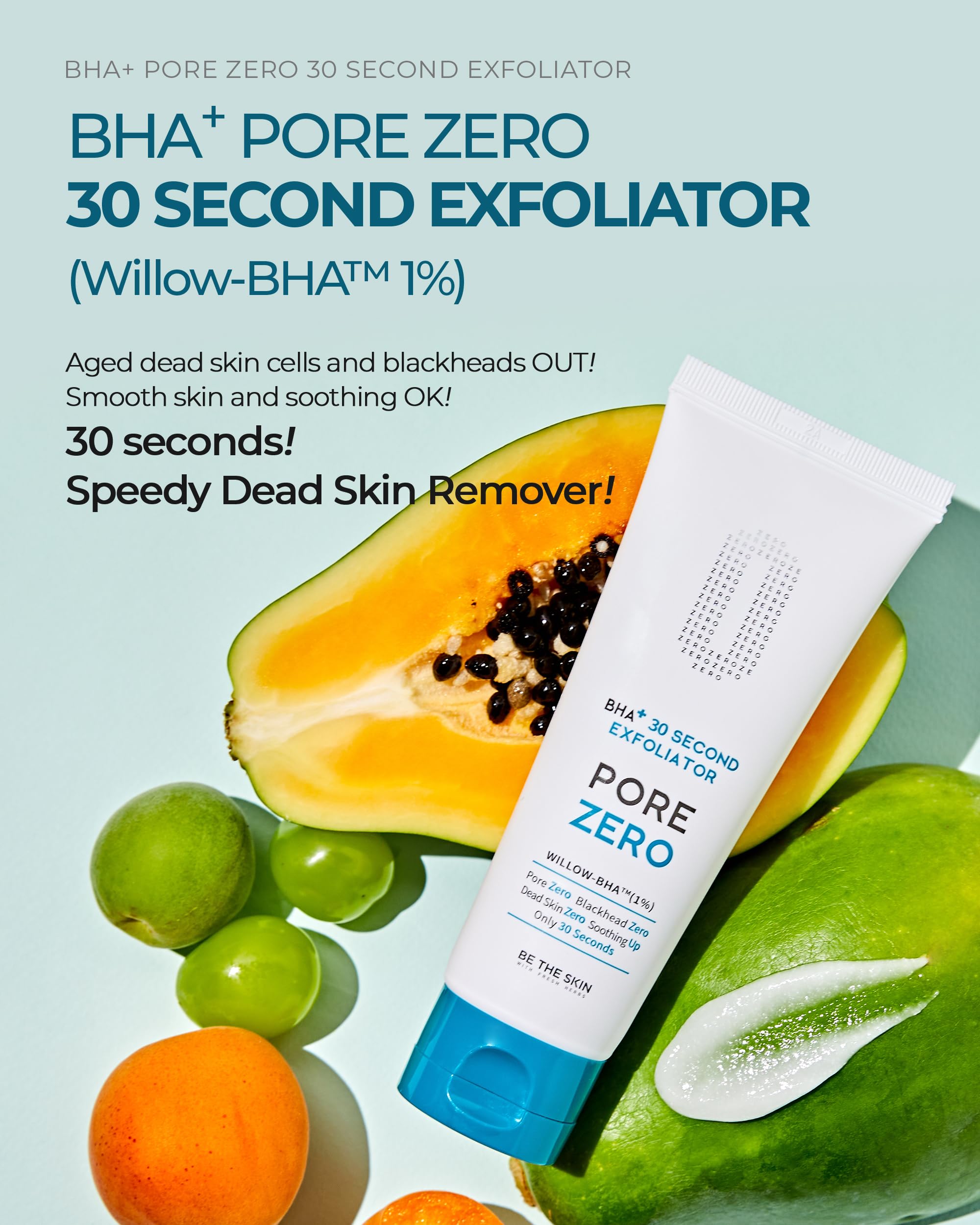 Close-up of BE THE SKIN BHA+ Pore Zero gel texture showing a clear, smooth formula