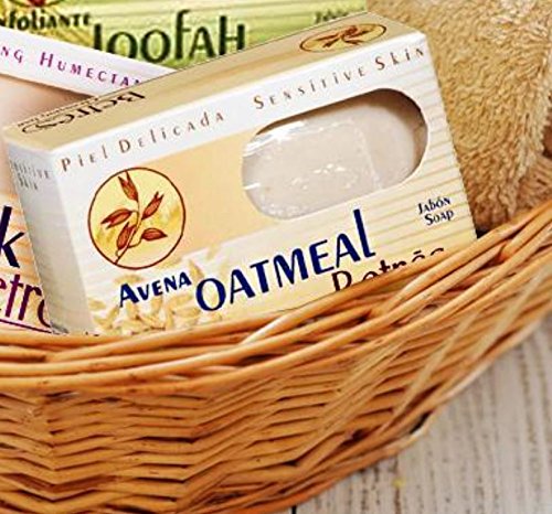 Betres Avena Oatmeal Bar Soap ingredients oats image emphasizes soothing oats for sensitive skin.