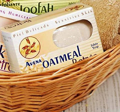 Betres Avena Oatmeal Bar Soap ingredients oats image emphasizes soothing oats for sensitive skin.