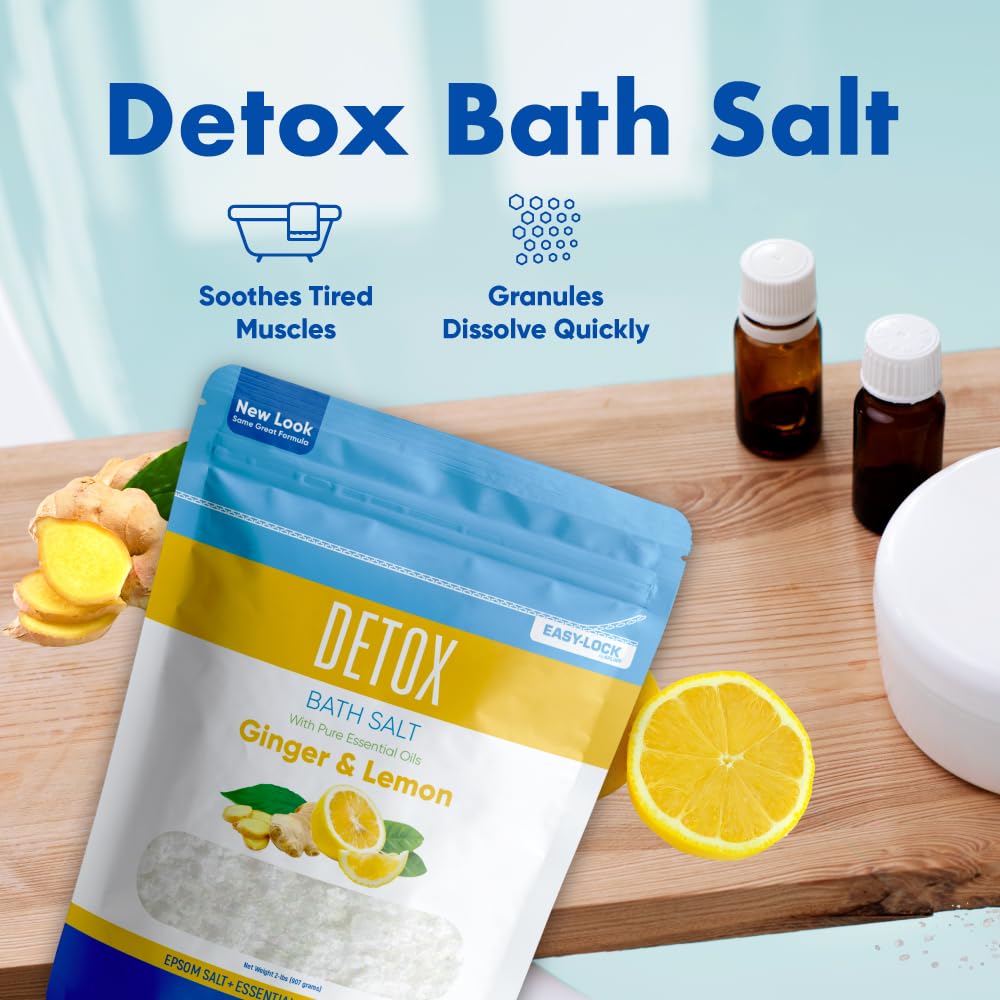 Detox Bath Salt 32 oz | Ginger & Lemon Epsom Salt with Vitamin C | Better Bath Better Body