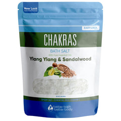Better Bath Better Body chakras bath salt packaging in a BPA-free pouch for safe storage.