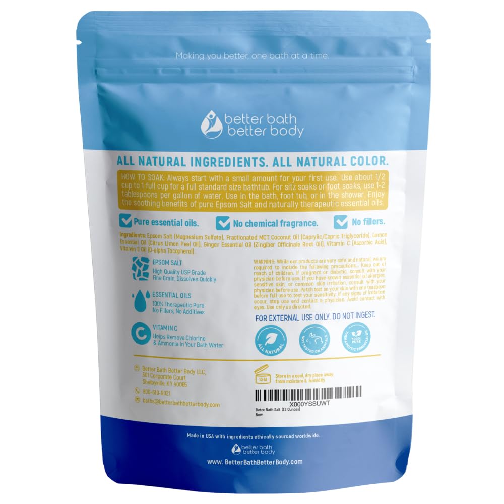 Detox Bath Salt 32 oz | Ginger & Lemon Epsom Salt with Vitamin C | Better Bath Better Body