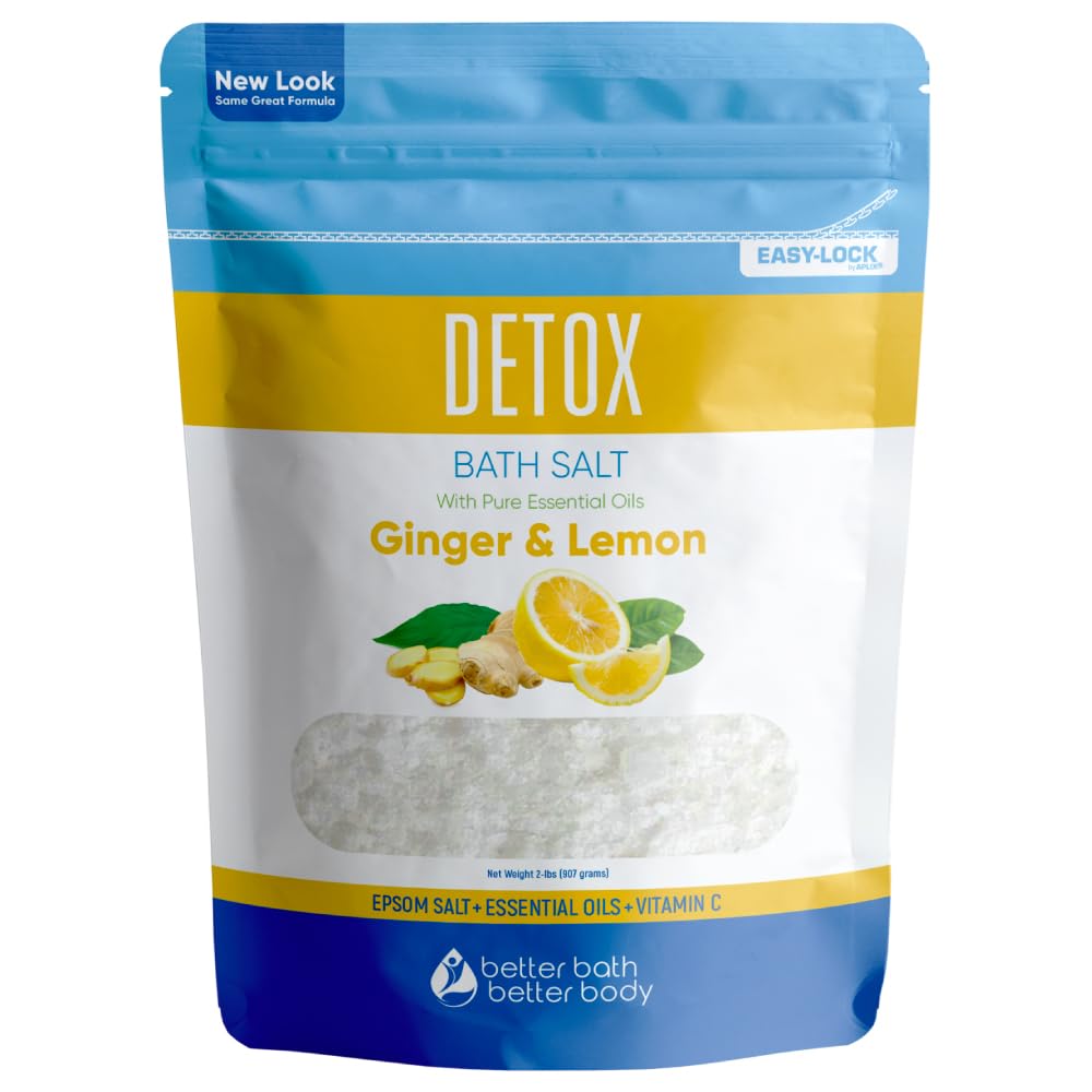 Detox Bath Salt 32 oz | Ginger & Lemon Epsom Salt with Vitamin C | Better Bath Better Body