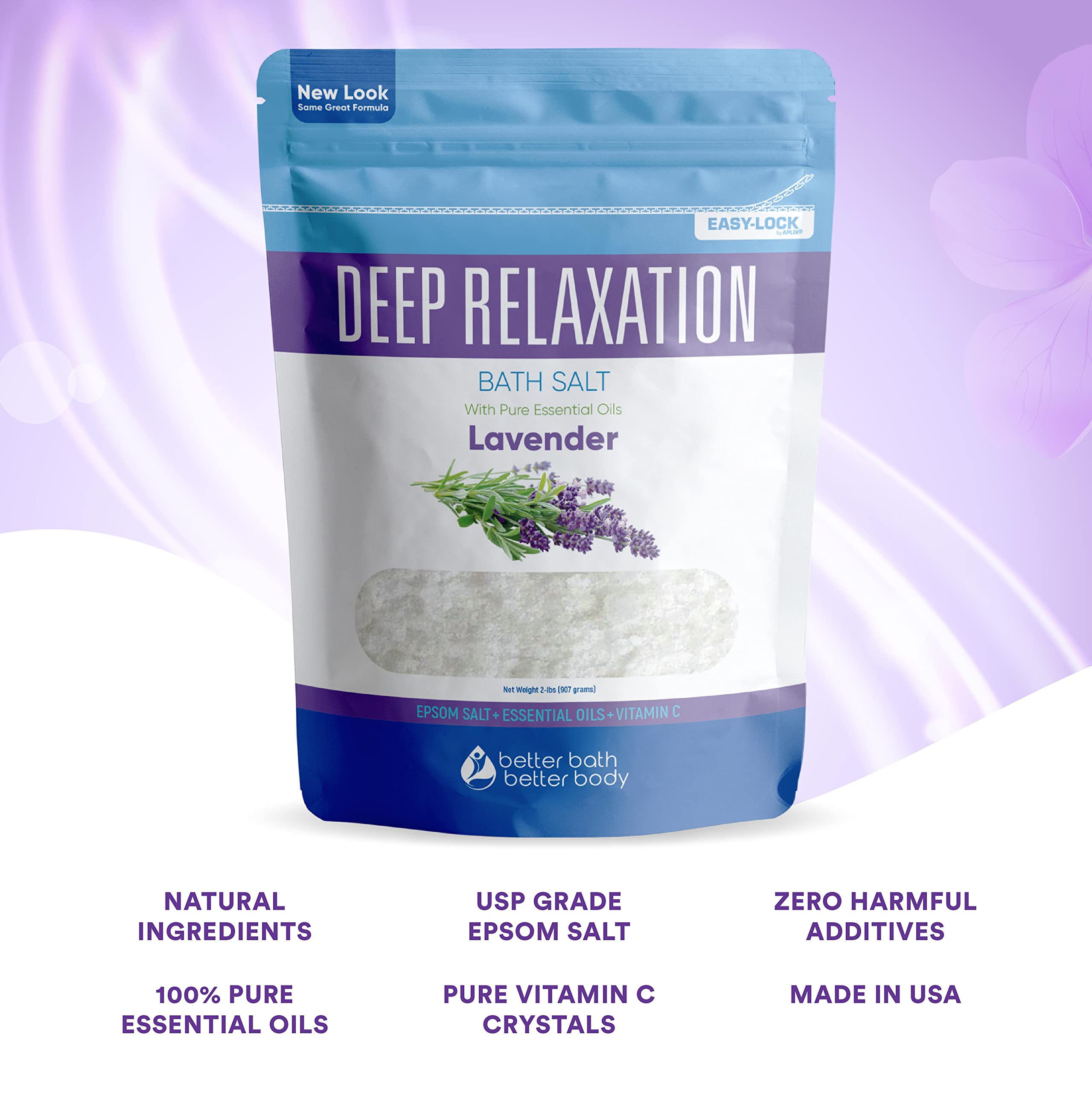 Better Bath Better Body epsom-salt dissolving in bathwater suggests quick relaxation benefits.