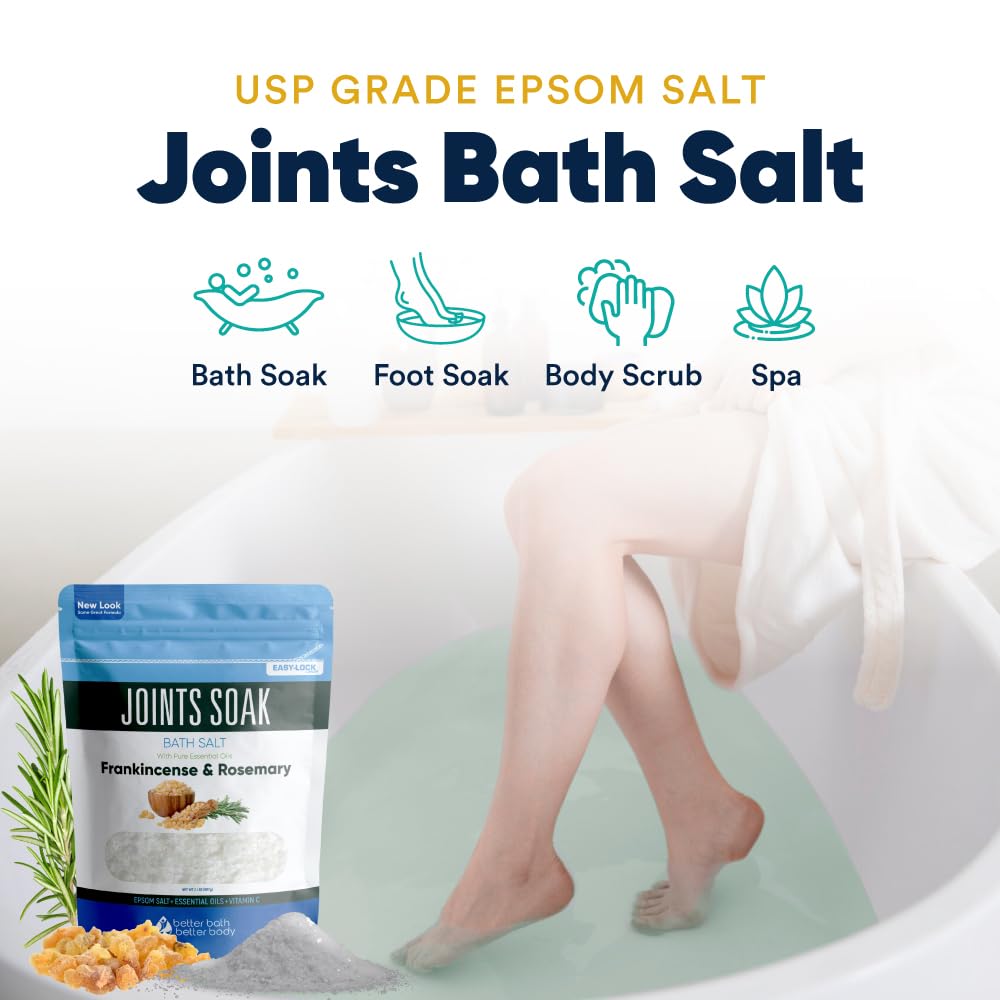 Better Bath Better Body Joints Soak frankincense-rosemary-peppermint aroma image conveys refreshing ritual.