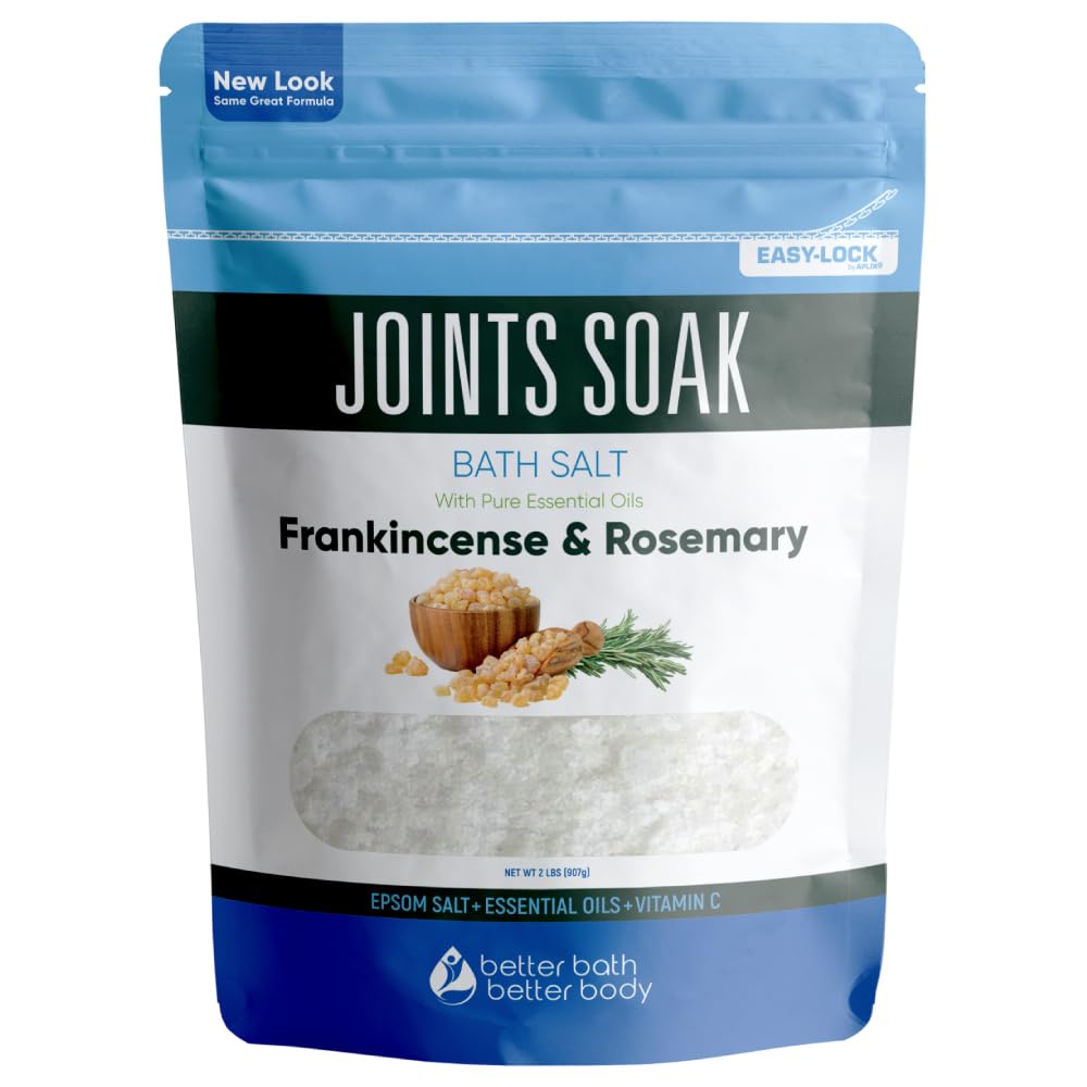 Better Bath Better Body Joints Soak bottle closeup highlighting joint-soothing Epsom salt.
